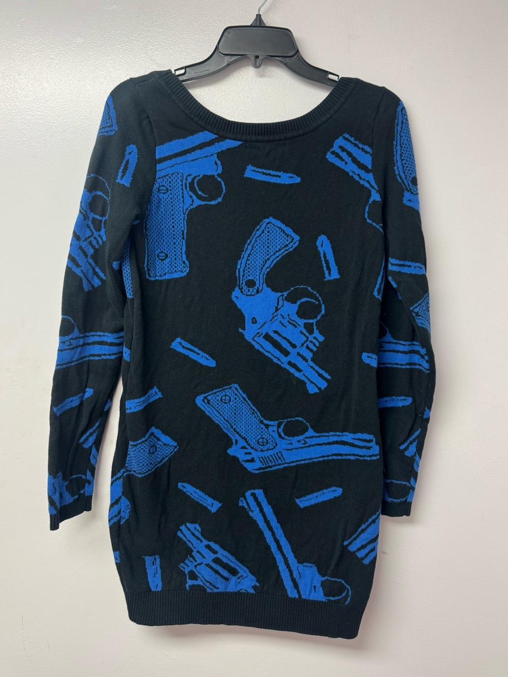 Vintage Betsey Johnson Black Blue Gun Sweater Tunic Dress Large Y2K Goth Punk C1 - Picture 7 of 12